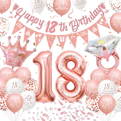 18. Geburtstags Mädchen Roségold Luftballons 18 Jahre Geburtstagsdeko 18 Alles Gute zum Geburtstag Ballons Geburtstagsdeko 18 Happy Birthday Banner für Freundin Tochter