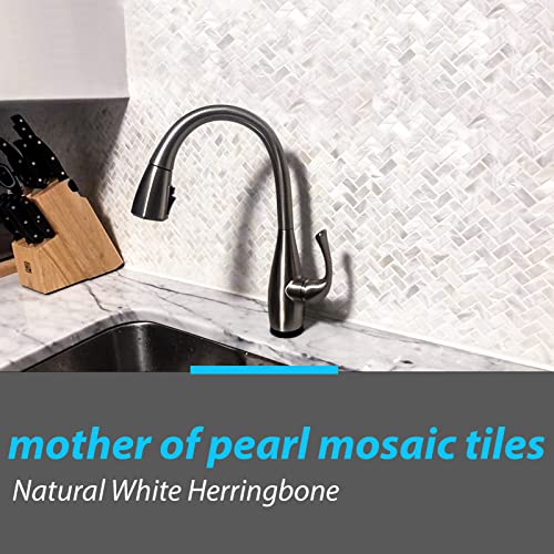 Art3D 6-Pack White Mother Of Pearl Mop Shell Tile For Shower Wall, 12" X 12" Natural White Herringbone #TOP1