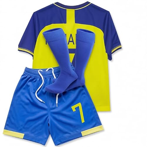 MunKivft Soccer Jersey Boys,Boys' Soccer Jersey 7# Soccer Jerseys for Kids Football Youth Jerseys 3 Piece (Blue&Yellow7, 22 (6-7Years))
