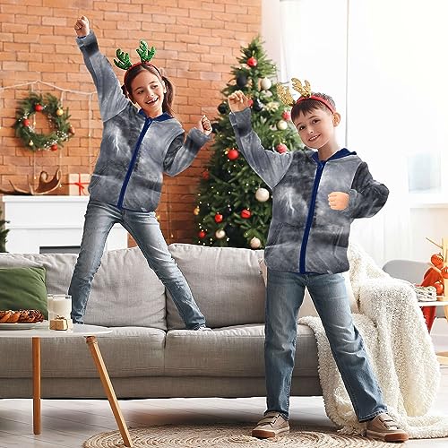 Image of Aflyko Boys Fleece Coat Blue Zip-Up Hoodie Girls Outerwear Kids Hooded Jacket
