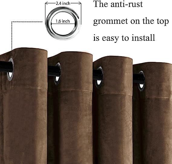Image of Amazon Brand - Umi Velvet Eyelet Door Curtains with pom pom Lace for Living Room Bedroom Kitchen 1 pc Pack in Coffee Color (Windows - 4 feet x 5 feet)