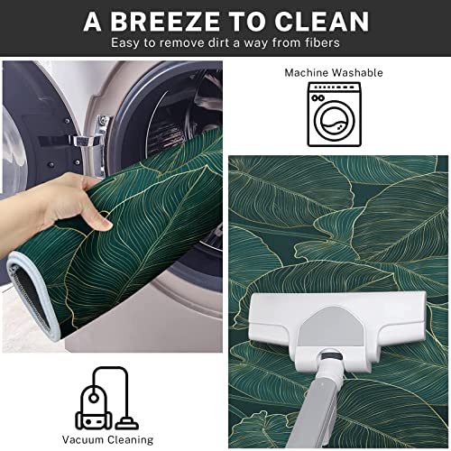 Artsocket Kitchen Rugs And Mats Non Skid Washable Set Of 2, Palm Golden Kitchen Runner Rug, Leaf Luxury Gold Green Floral Kitchen Floor Mat Under Sink Mat Throw Rug For Kitchen Doormat #TOP5