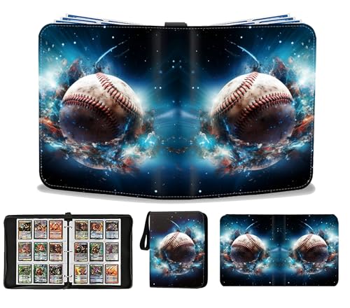 Baseball Card Binder 900 Pockets, Trading Card Collection Sports Card Binder with 50 Removable Sleeves, Double Sided Pocket Sport Card Holder PU Leather Collectible Trading Card Albums Storage