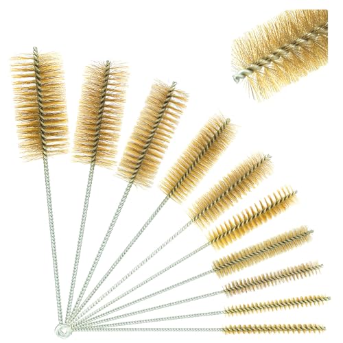 Juego de 10 cepillos de latón para limpieza de tuberías, cepillo de alambre redondo, 10/12/15/20/25/30/35/40/45/50 mm, latón cilíndrico, para tubo de tubo, cilindro, taladros, herramientas de mano