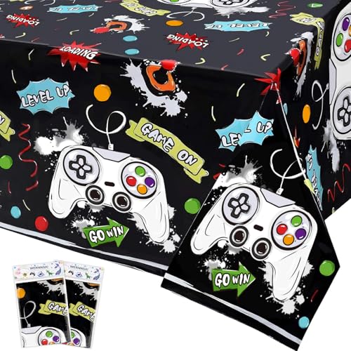 WERNNSAI 2 Stück Videospiel Tischdecke - Gaming Party Geburtstag Tischdeko Junge Kinder Geburtstagsparty Dekoration Tischdecke 137 x 274cm