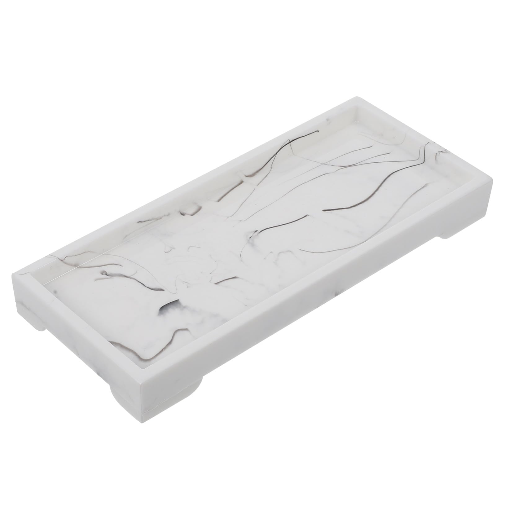 Plateau de rangement salle de bain céramique facile à nettoyer au design blanc marbré moderne