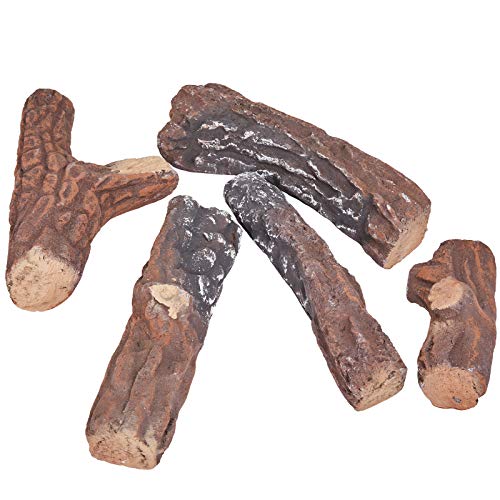 GASPRO 10 Piece Gas Fireplace Logs, Small Size Ceramic Fireplace Logs for All Types Fireplace and Fire Pit - Gas, Insert, Ventless, Vented, Electric