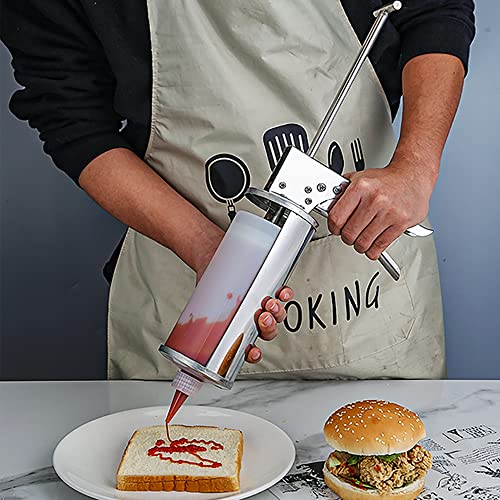 Pistolet do dozowania sosów – stal nierdzewna, pojemność 650 ml, idealny do keczupu i sosu sałatkowego, idealny do gotowania w domu i grillowania