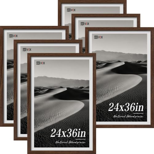 Image of VCK 24x36 Poster Frames Brown - Wide Border Wood Picture Frame, Multi-Directional Display Family Photos, Office Prints, Studio /Gallery Art, Woodgrain Series, Wall Hanging, Set of 6
