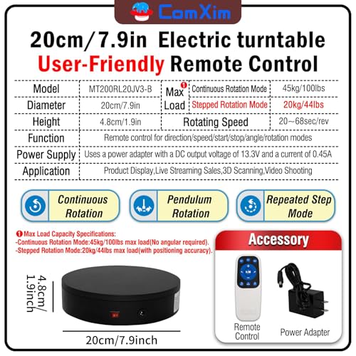 Remote Motorized Electric Turntable Rotating Display Stand Spinning Rotating Platform 360 Photography Turntable lazy susan base giratoria para for Photography,Display,3D Scan,Exhibition rotating table