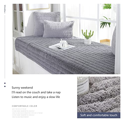 VanderHOME Padded and Thickened Soft and Fluffy Windowsill Seat Cushion Indoor Decoration Non-slip Bench/Tatami/Bedroom Living Room Windowsill Cushion 70 * 150cm-Grey-seat cover(1 PC) - Image 3