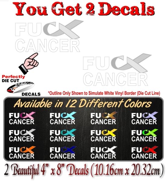 Image of 2 FU Cancer Gray Ribbon 8'' Decals FCK Brain Cancer Vinyl Vehicle Decal Stickers (2 Decals - Gray)