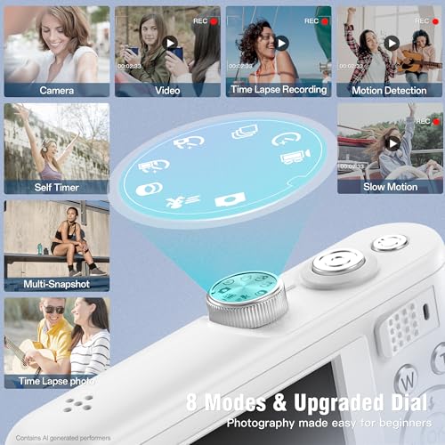 Image of Fansbe Smart Digital Camera, 4K Vlogging Camera with 64MP, Point and Shoot Digital Cameras with 18X Zoom, Anti-Shake, Mode Dial, 32GB SD Card, Card Reader, Charger, Compact Small Cameras, Off White