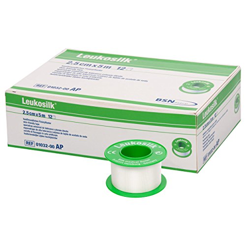 Leukosilk 5 m x 2,5 cm sparadrap soyeux déchirable sans ciseaux haute adhérence