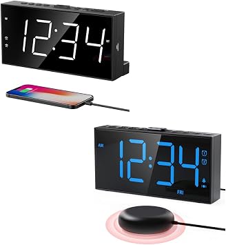 PPLEE Loud Alarm Clock with Bed Shaker + Simple Alarm Clock for Bedroom