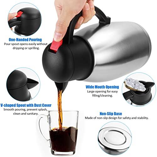 68 Oz Thermal Coffee Carafe,2 Liter Stainless Steel Thermos Carafe,Double Wall Insulated Coffee Server,Fully Sealed Coffee Thermos Dispenser Keep Hot 12 Hours,Vacuum Thermal Pot for Coffee Tea - Thumbnail 6