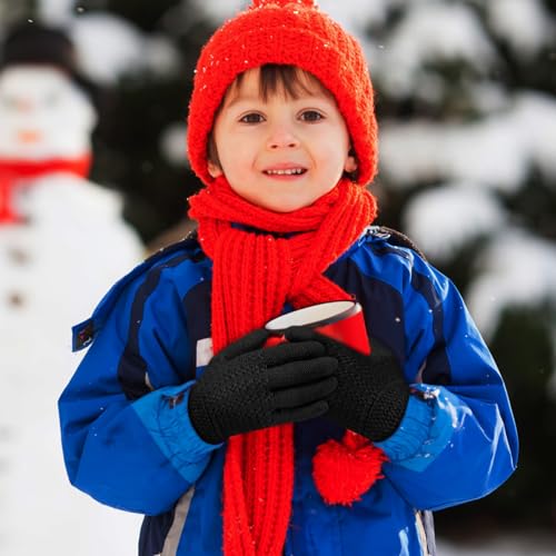 Image of ONESING Kids Knit Gloves - Stretchy Gloves for Boys Girls Winter, Solid Finger Gloves for Children