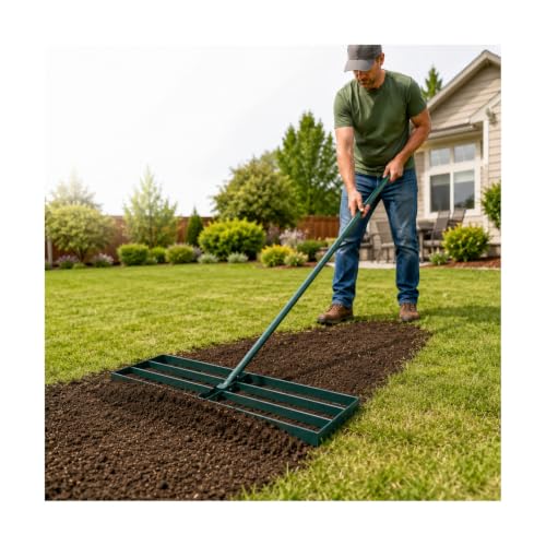 30 Inch Lawn Leveling Rake with 70'' Adjustable Handle for Yard/Garden/Farm