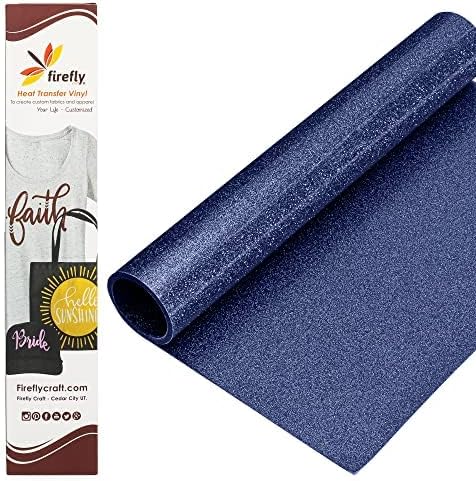 Firefly Craft Glitter Navy HTV - Heat Transfer Vinyl - Iron On Fabric Sheets for Shirt Transfers - HTV Vinyl for Cricut - Heat Press Vinyl - Single Colors or Bundle Multipack- 1 Piece (12" X 20")