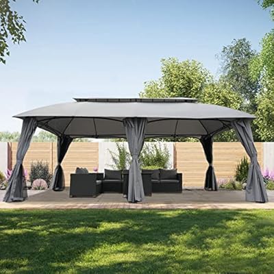 Grand Patio 13'x20' Gazebo for Patio Double Vent Canopy Anti-UV Shelter with Privacy Curtains and Netting for Deck Backyard Garden Lawns