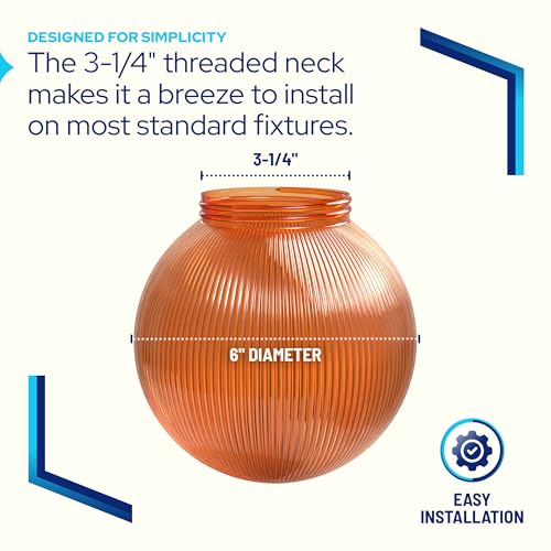Image of KASTLITE Orange Ribbed 6 inch Acrylic Festival Globe, 3.25 inch Threaded Neck