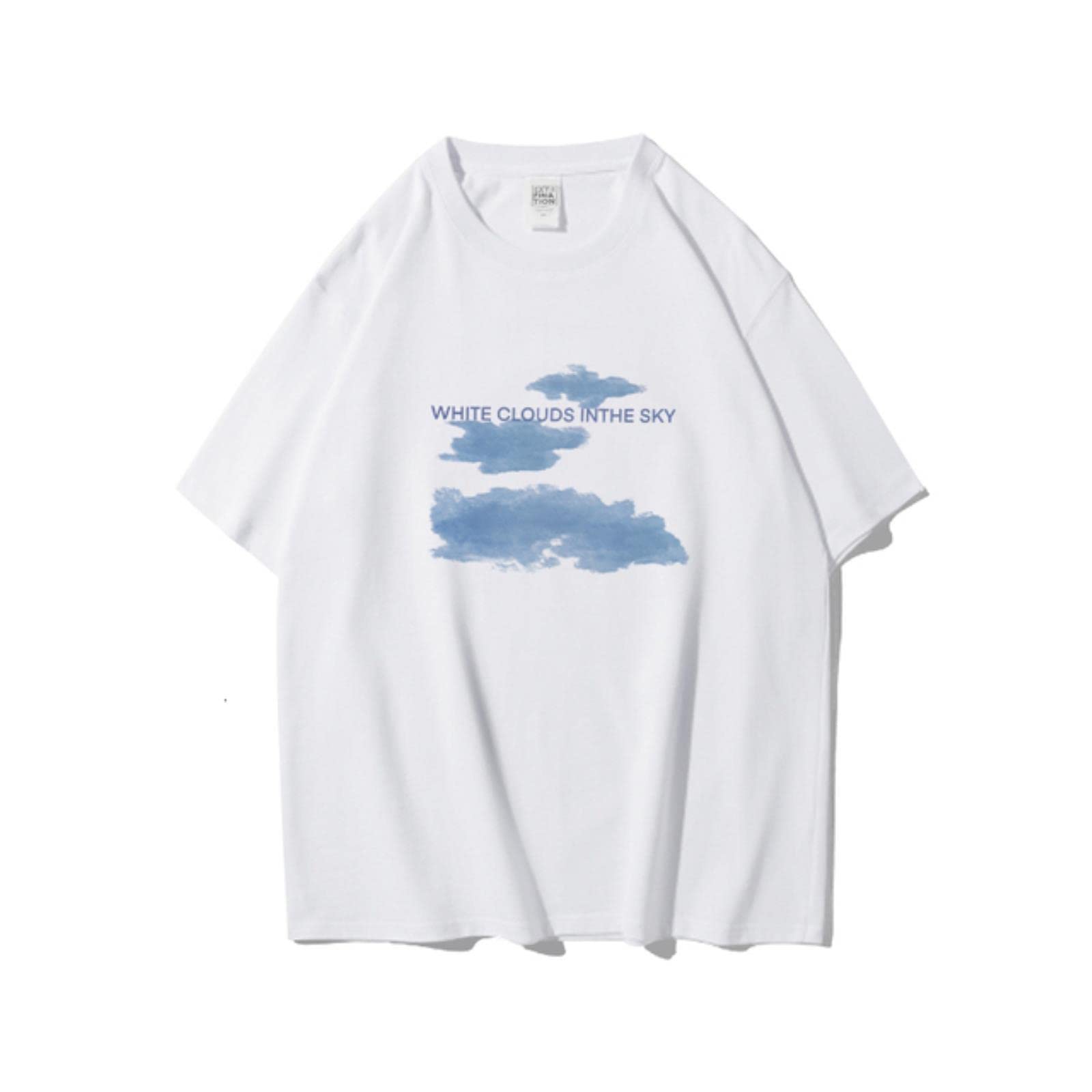 White Cloud in The Sky Graphic Men Tshirt Algodón de Manga Corta Camiseta Mombra-Z3159-Oversize-White,XXXL