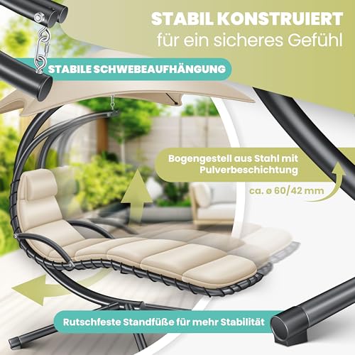 KESSER® Schwebeliege mit Sonnenschirm, Hängeliege, Sonnenliege H200, L194, B100 cm, Relaxliege, Schaukelliege Hängematte, bis 120 kg belastbar, Auflagen - Nackenkissen, Inkl. Tasche