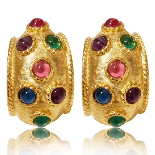 Resin Earrings Flower Shape Stud Earrings Chunky Gold Stud Earrings Colorful Earrings Vintage Jewelry for Gifts