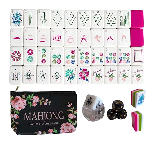 Set de Fichas de Mahjong Americano Rosa con Bolsa miniatura 1