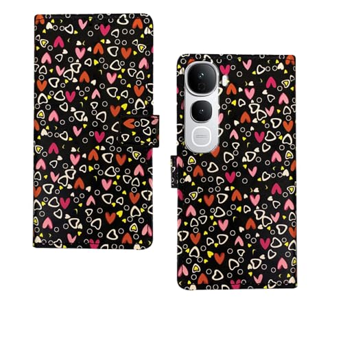 Image of amazon basics Vivo Y400 Pro 5G Flip Cover | Card Pockets Wallet & Stand | Flip Cover for Vivo Y400 Pro 5G (Black Hearts)