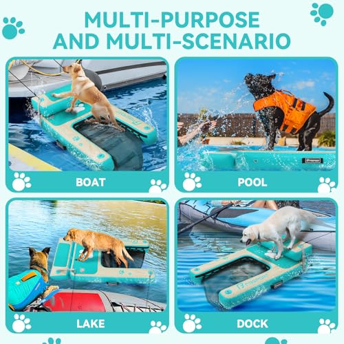 FBSPORT Hunderampe Aufblasbare Hunde Wasserrampe, Hundeboot Rampe Schwimmende Dock Leiter für Pool, Boot, Seen, rutschfeste Eva-Schwimmleiter für Hunde bis zu 100 kg