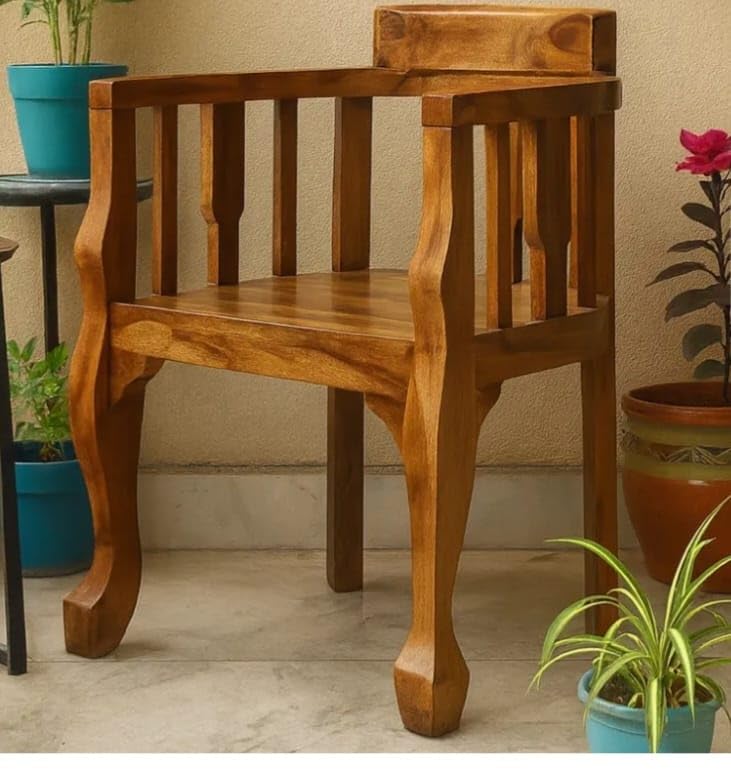 Image of Solid Sheesham Wood Multipurpose Chair for Living Room Bedroom Home Wooden Armchair Furniture for Garden Balcony Outdoor Indoor - (Teak Finish)