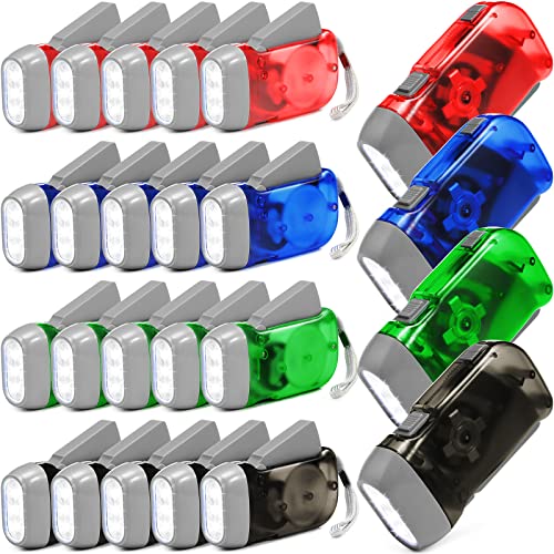 24 Pieces Hand Crank Flashlight No Battery Flashlight With Led Self Powered Charging Torch Dynamo For Camping Emergency (Green, Grey, Blue, Red) #TOP4