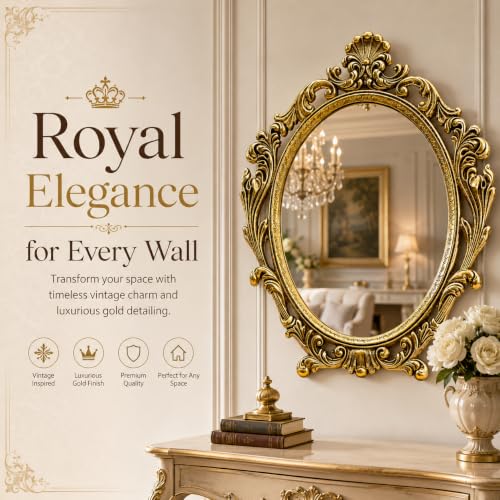 Best Decorative Wall Mirrors: Frameless vs Framed 55 Oval Wall Mirror with Antique Gold Baroque Frame