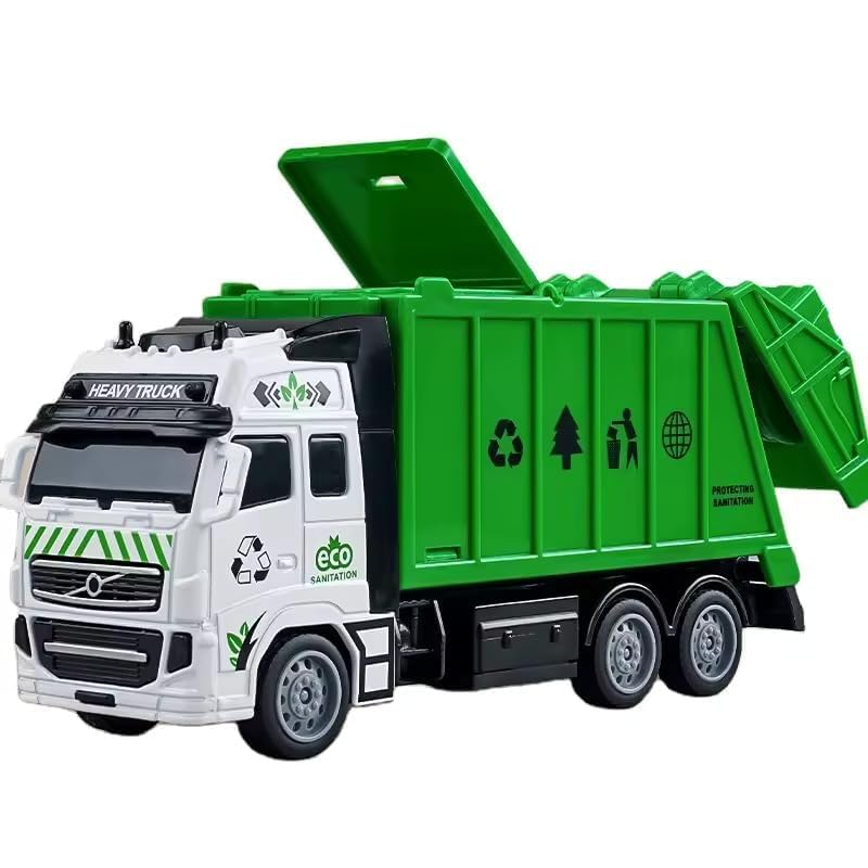 Image of 1:38 Sanitation Garbage Truck Kids Diecast Metal City Sanitation Garbage Truck- Friction Powered, Garbage Truck with Top Open Dumper Garbage Lifter Truck