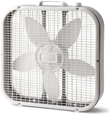20" Classic Box Fan with Weather-Resistant Motor, 3 Speeds, 22.5" H, White, New