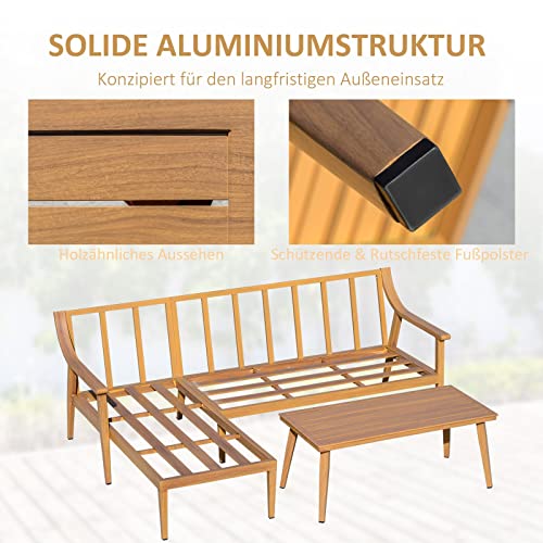 Yiibcio Gartenmöbel 3-teiliges Set mit Chaiselongue Doppelsofa Beistelltisch Natur Loungemöbel Gartenmöbel weiche… – Bild 5