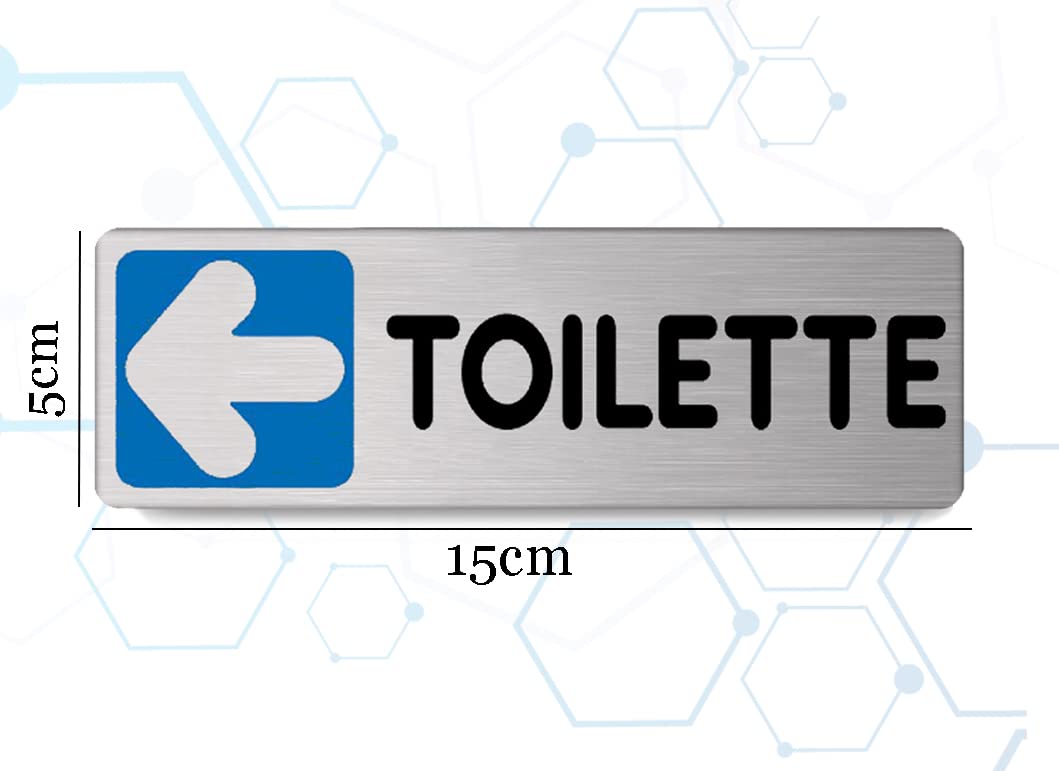 Targa toilette verso sinistra in Alluminio Satinato 150mm x 50mm -Targhette Autoadesive|Stickers, Klebeetikett| Impermeabili Lavabili, pub, bar