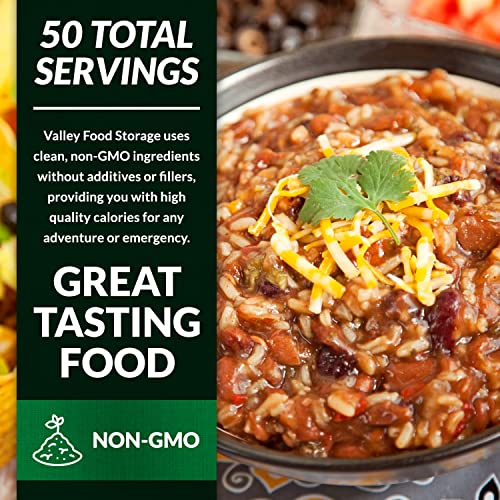 Image of Valley Food Storage Enchilada Beans & Rice | 50 Servings Emergency Food Supply | Premium Survival Meals, 25 Year Shelf Life | Prepper Food, Camping & Off Grid Living Supplies (10 Bags + Bucket)