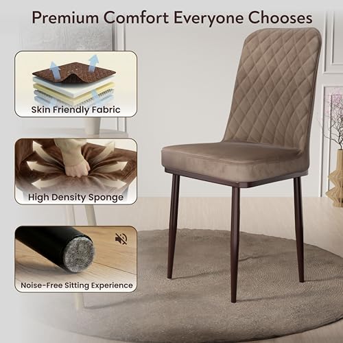 Image of IKON Premium Velvet Dining Chair with Cushioned Seat & Metal Legs | Premium Accent Chair for Living Room, Bedroom & Balcony | D.I.Y (Amber Brown)