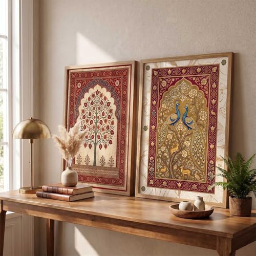Image of kotart Madhubani Art Wall Painting Traditional Home Decoration With Frame For Living Room Bed Room Hotel Wall Decor Digital Reprint Set of 2 (19X25 INCH)