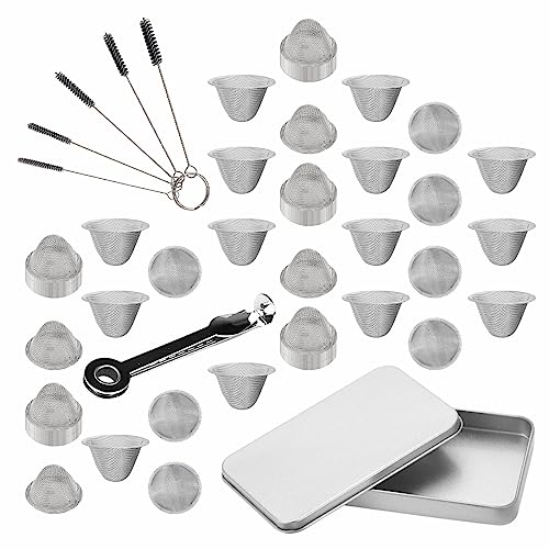 50pcs Pipe Screens 5/8inch Stainless Steel Mesh Clean Screens with Tapered Design,0.63inch,Along with A 3-in-1 Cleaning Tool,Brush,and Stainless Steel Storage Box Adjustable Size