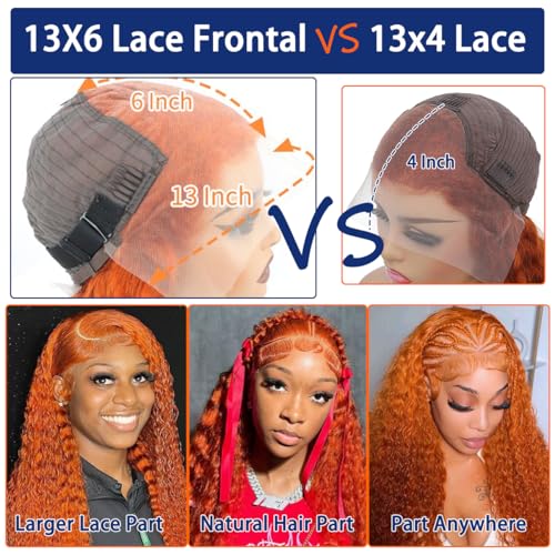 Image of LAINSS 32Inch Ginger Orange Lace Front Wigs Human Hair Body Wave Lace Front Wigs for Black Women Human Hair 13x6 HD Lace Frontal Human Hair Glueless Colored Wig Pre Plucked 210% Density