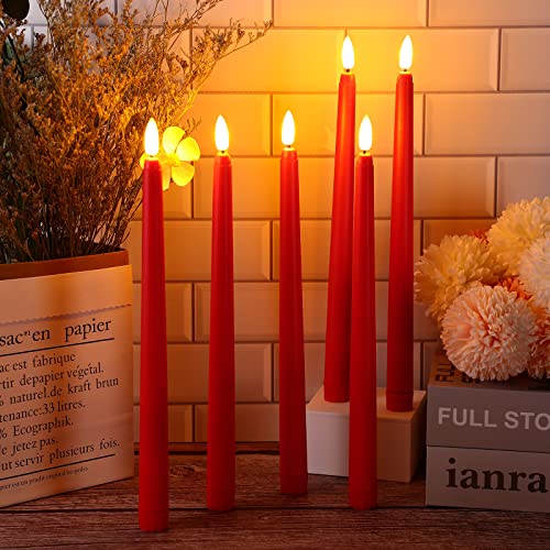 Image of Macarrie 24 Packs Flameless Taper Candles Battery Operated Fake 11 Inch Long Candlelight LED Flameless Candlesticks Flickering Tapered for Summer Fall Wedding(Red)
