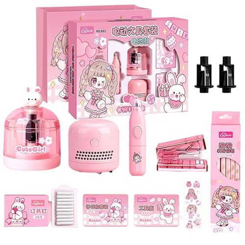 Image of Magicwand Battery Operated Pencil Sharpener,Electric Eraser,Vacuum Cleaner Stationery Set with 10 Eraser Refills for Kids,Adults for Home Office School【3 Yrs & Up】【Ice-Cream Pink】