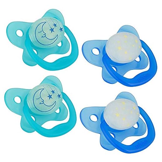 Dr. Brown's PreVent Orthodontic Baby Pacifier, Suction Free Air Channel, Contoured Butterfly Shield is Gentle on Face, Made in USA, Stage 2, 6-18m, 4-Pack, Glow in the Dark - Blue