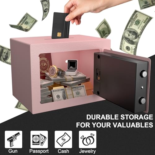 STEELIST Mini Safe, 0.23 Cubic Feet Steel Security with Electronic Keypad, Steel Security Box with Key, Safe for Money, Jewelry, Hotel or Business, Pink Digital Security Safe with Combination Lock
