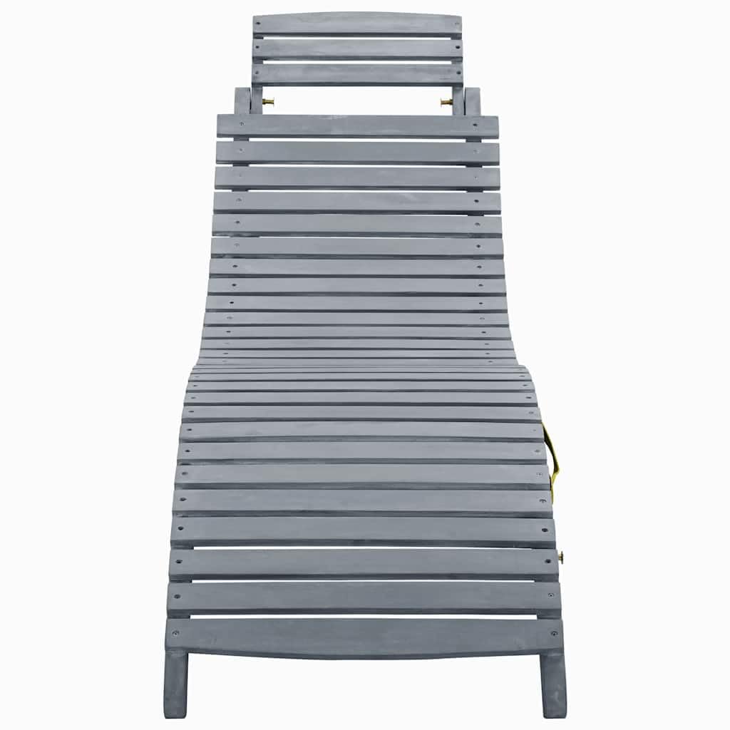 Leżak z nakładką, szary, z litego drewna akacjowego, składany, odporny na warunki atmosferyczne, ergonomiczny, do ogrodu, na taras, basen, plażę, balkon, do wypoczynku na świeżym powietrzu i