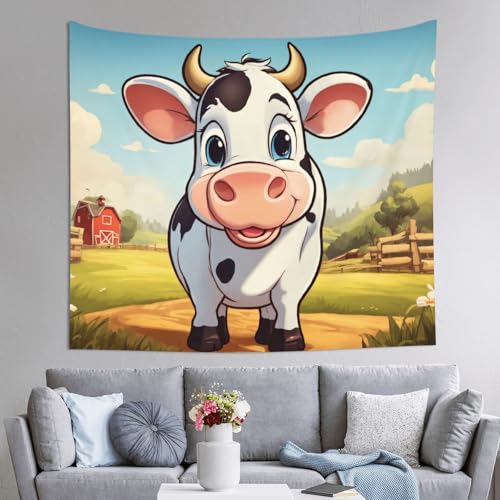Tapiz grande de vaca con diseño animado para renovar la pared del dormitorio