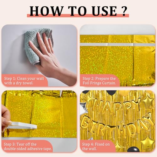 Image of Happy Birthday Banner 13pcs 16 Inch Mylar Foil Letters with 2 Pack Curtain Party Backdrop 32pcs Latex Balloon Birthday Party Decorations Party Decor Supplies for Kids and Adults (Gold)